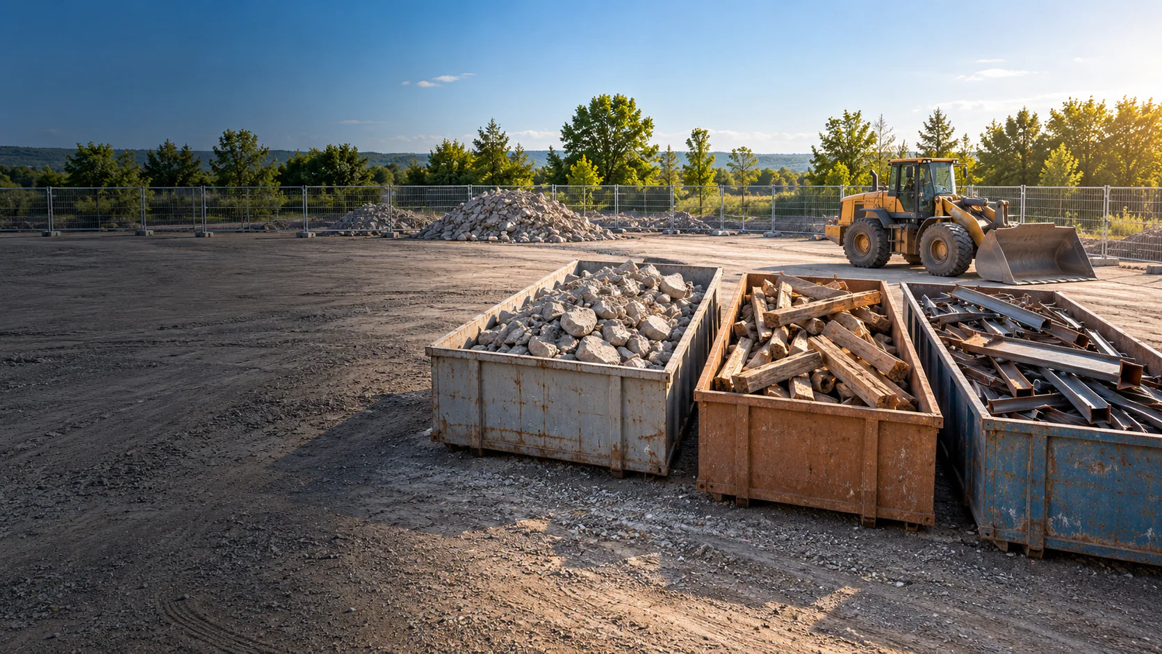 Getrennte Beton-, Holz- und Metallfraktionen auf einer Berliner Abbruchbaustelle (Symbolbild).