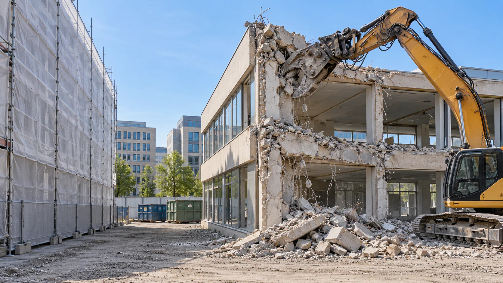 Rückbau einer Gewerbeimmobilie in Berlin mit geschützter Nachbarfläche (Symbolbild).
