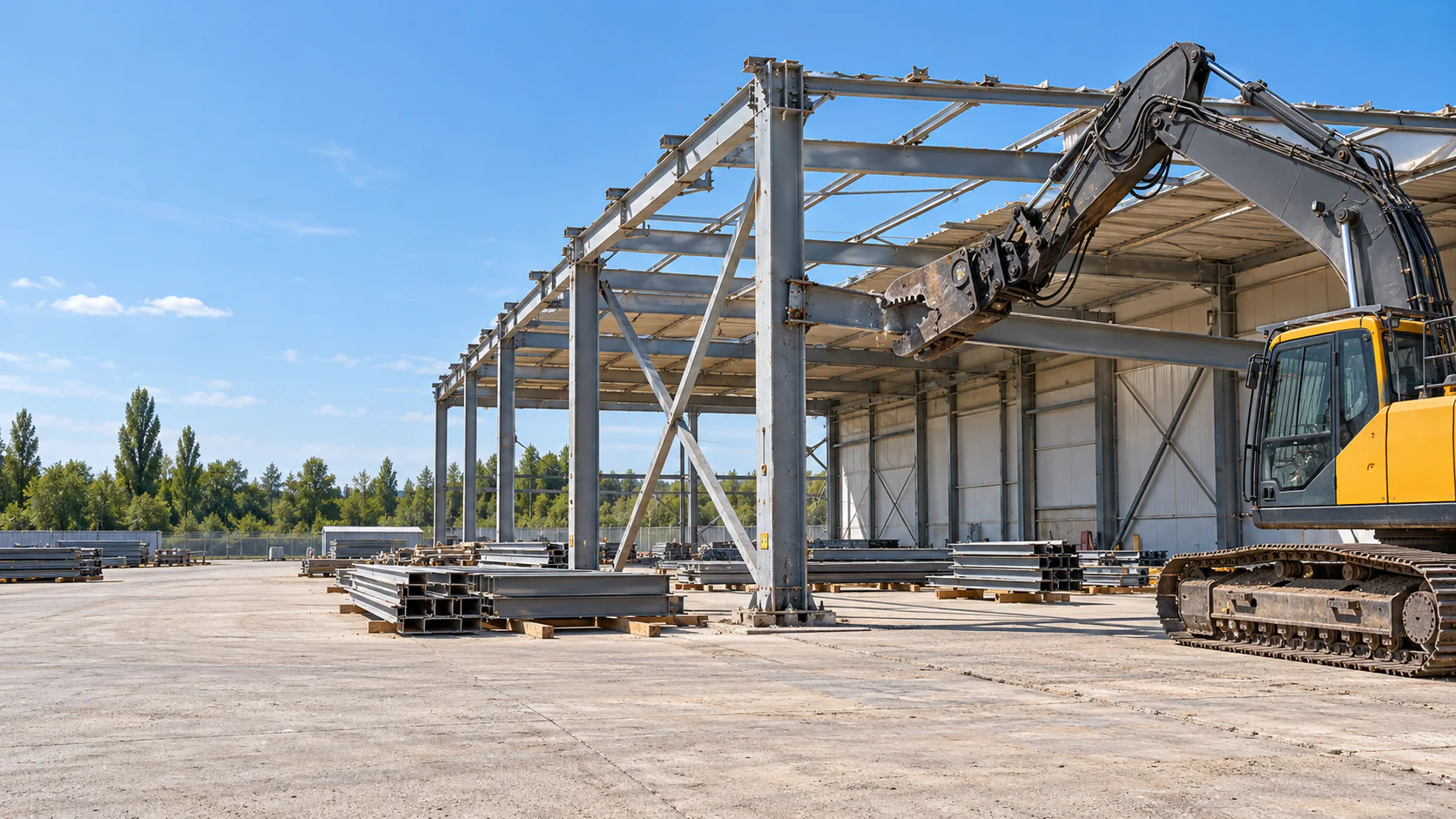 Technischer Rückbau einer Stahlbauhalle in Berlin mit kontrollierter Bauteildemontage (Symbolbild).